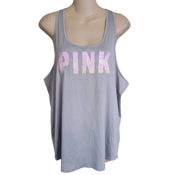 Pink Victoria's Secret Active Gray Logo Racerback Tank Top Size Women's Medium - Picture 4 of 15
